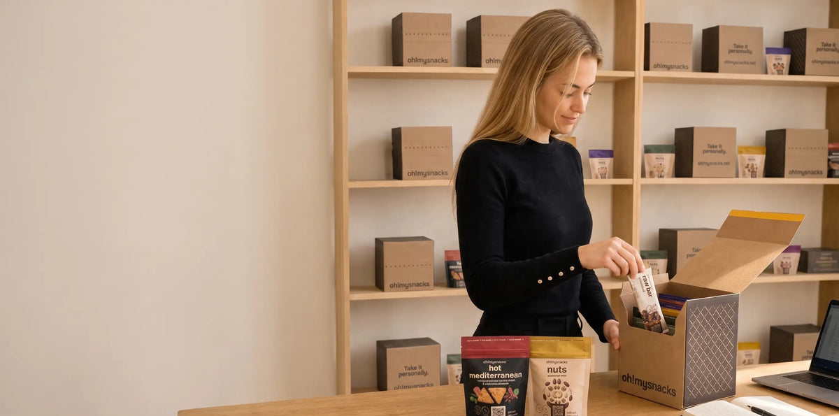 A nutritionist choosing the snacks for a box