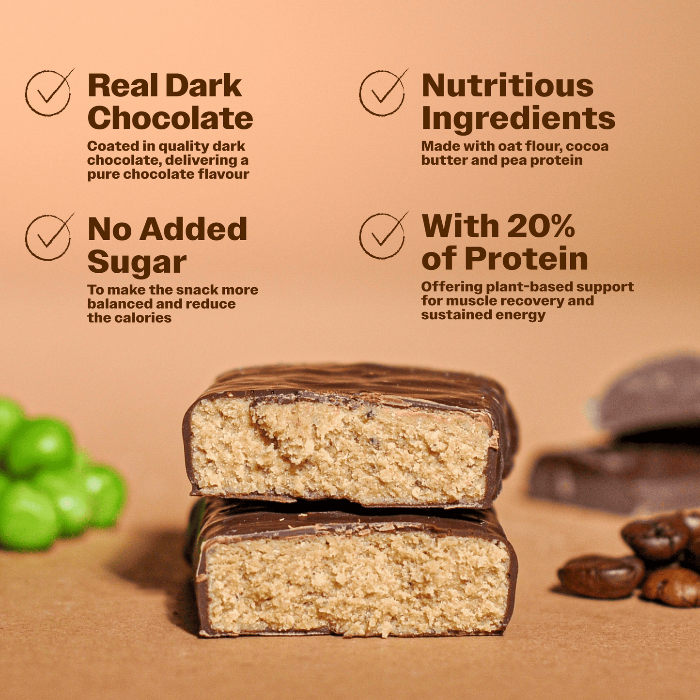 Pea Protein Bar With Coffee and Hemp Seeds - Oh!My Snacks