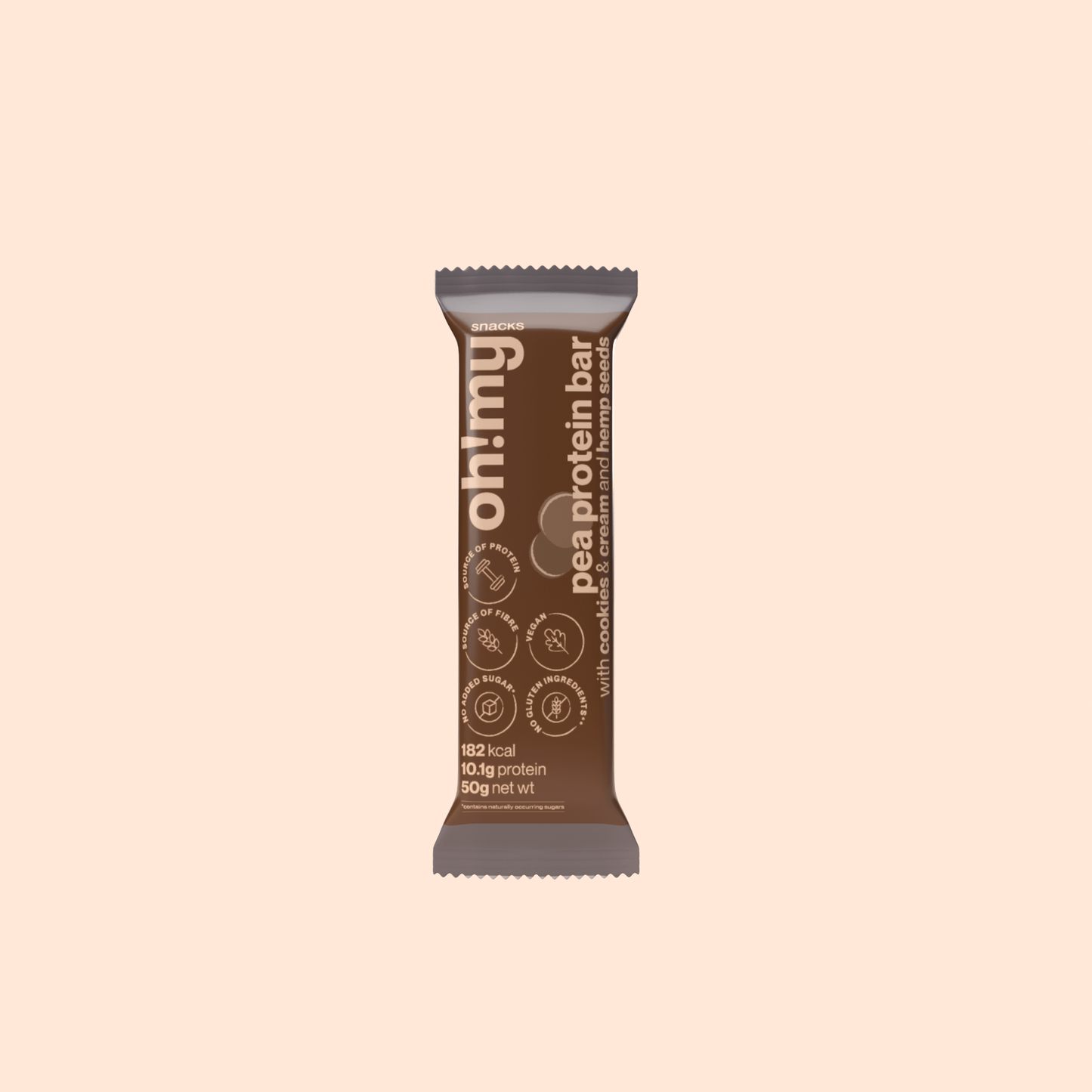 Pea Protein Bar With Cookies and Cream and Hemp Seeds - Oh!My Snacks