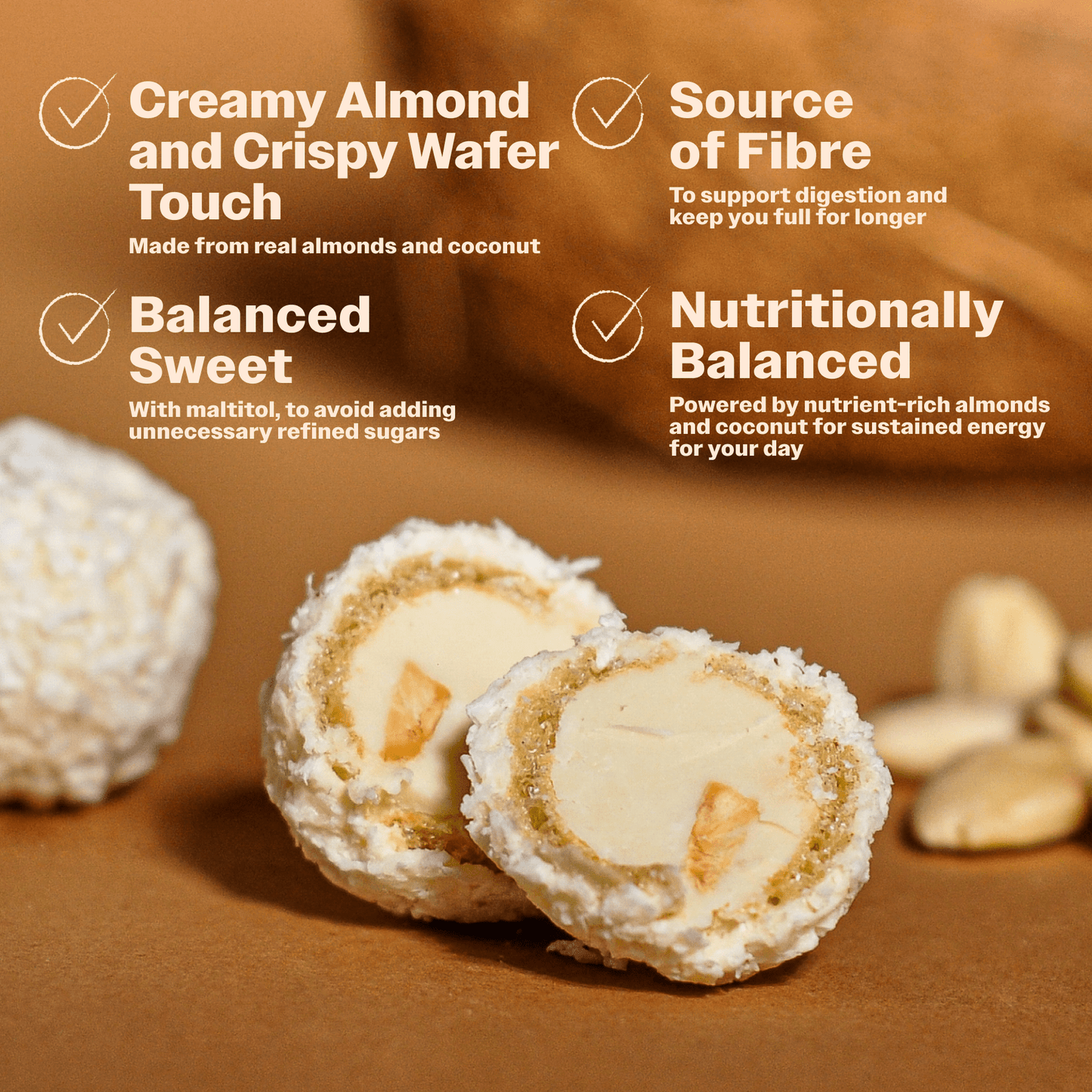 Protein Wafer Balls with Almonds and Coconut Flakes - Oh!My Snacks