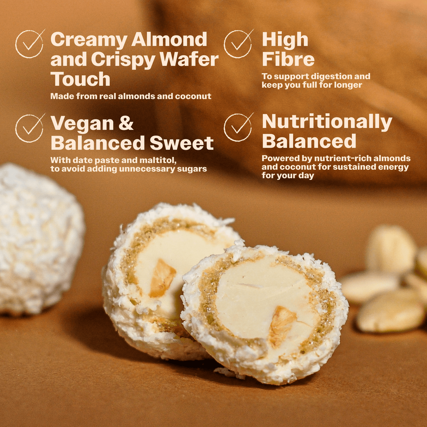 Vegan Wafer Balls with Almonds and Coconut Flakes - Oh!My Snacks