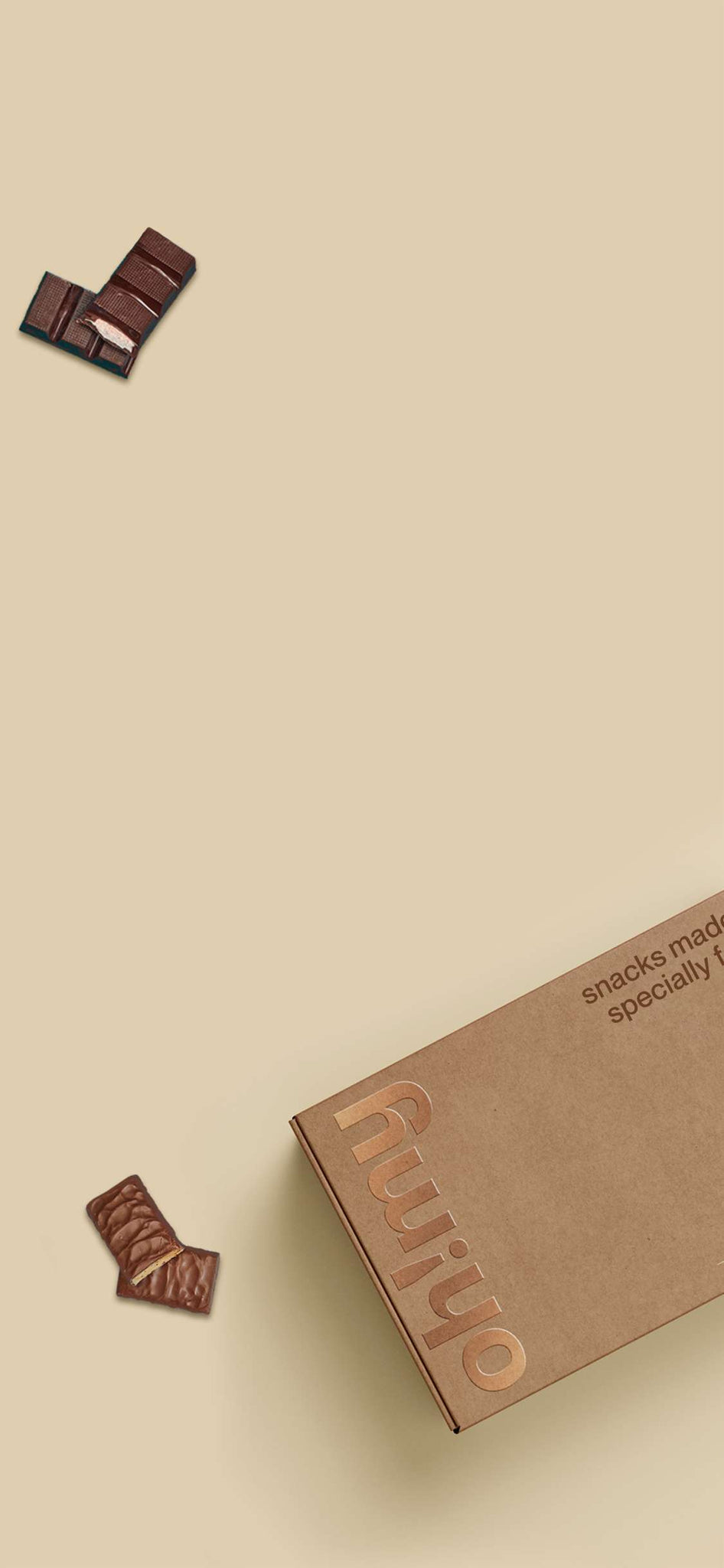 vertical banner with box, protein bar and chocolate