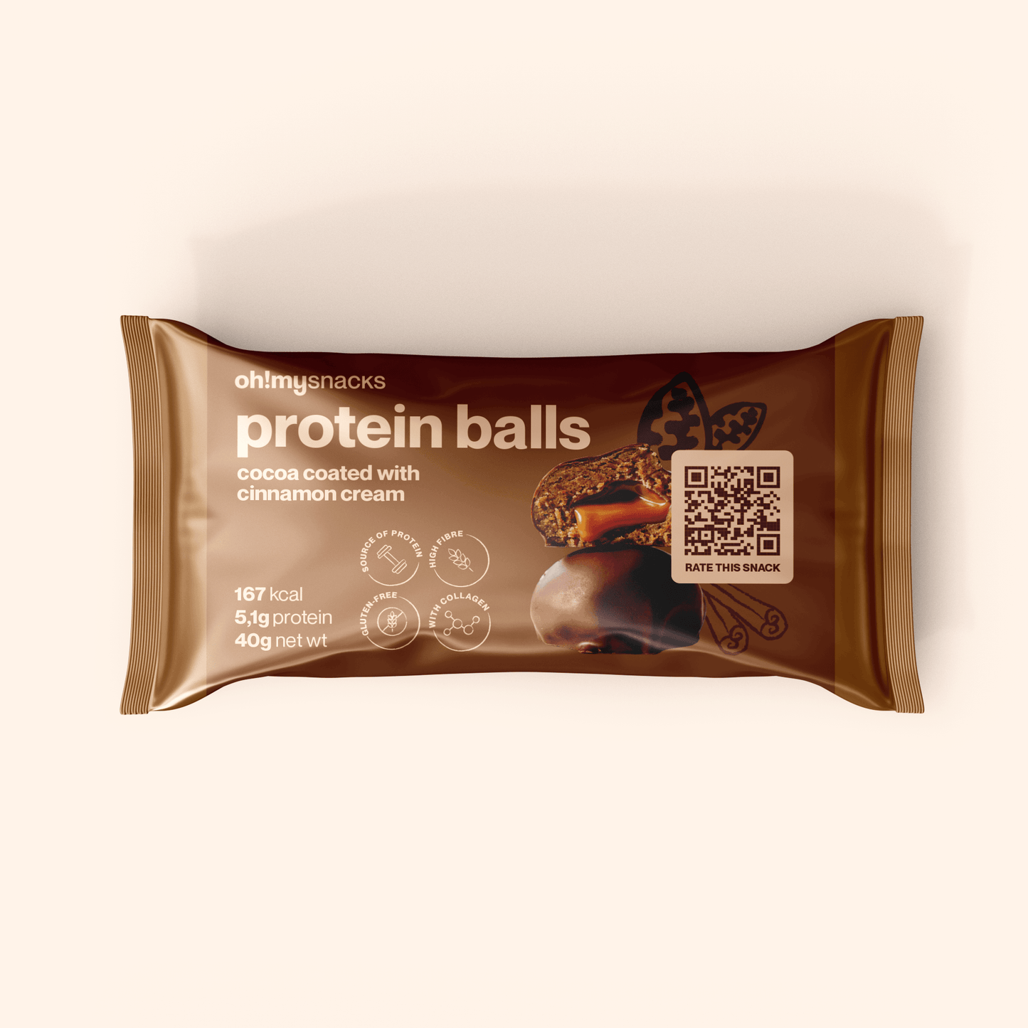 cocoa coated protein balls with cinnamon cream - Oh!My Snacks