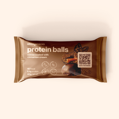 cocoa coated protein balls with cinnamon cream - Oh!My Snacks