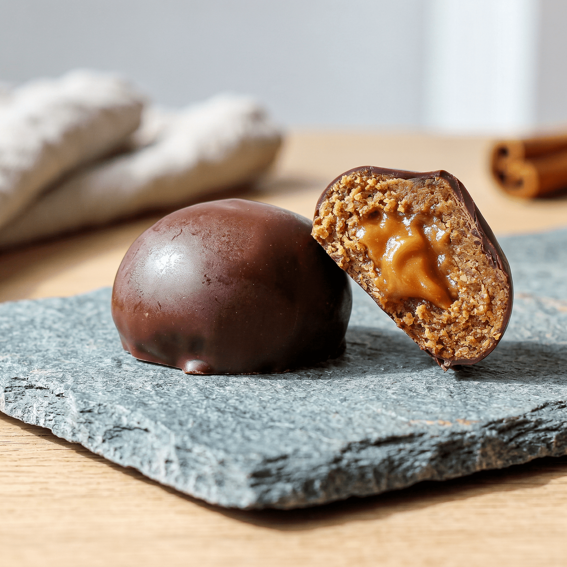 cocoa coated protein balls with cinnamon cream - Oh!My Snacks