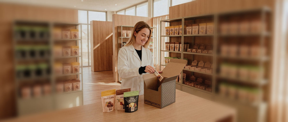 A dietitian choosing the snacks for a box