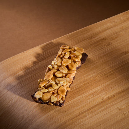 Protein Nuts Caramel Salt Peanuts on a wooden board