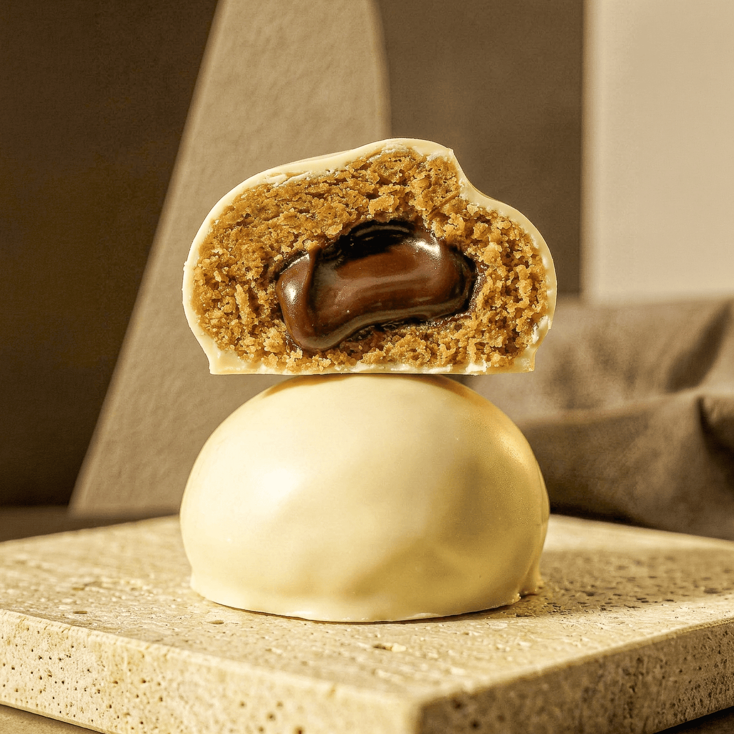 white coated protein balls with cocoa cream - Oh!My Snacks