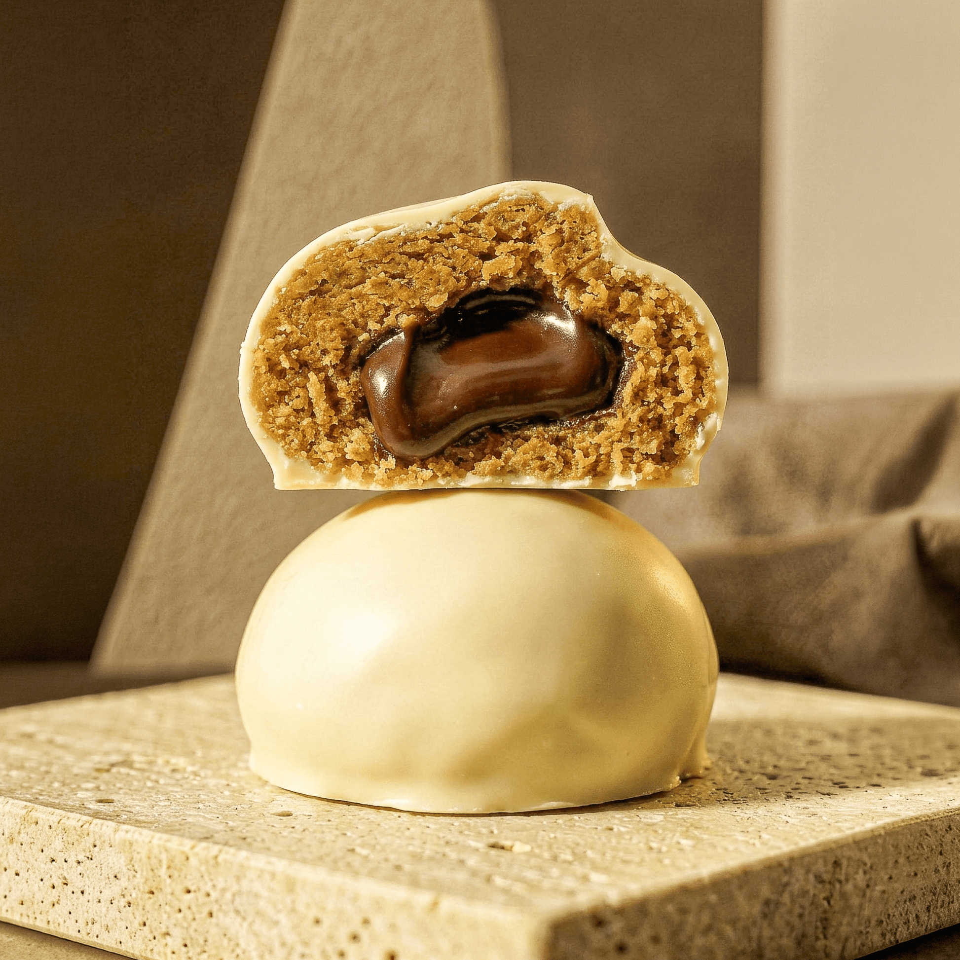 white coated protein balls with cocoa cream - Oh!My Snacks