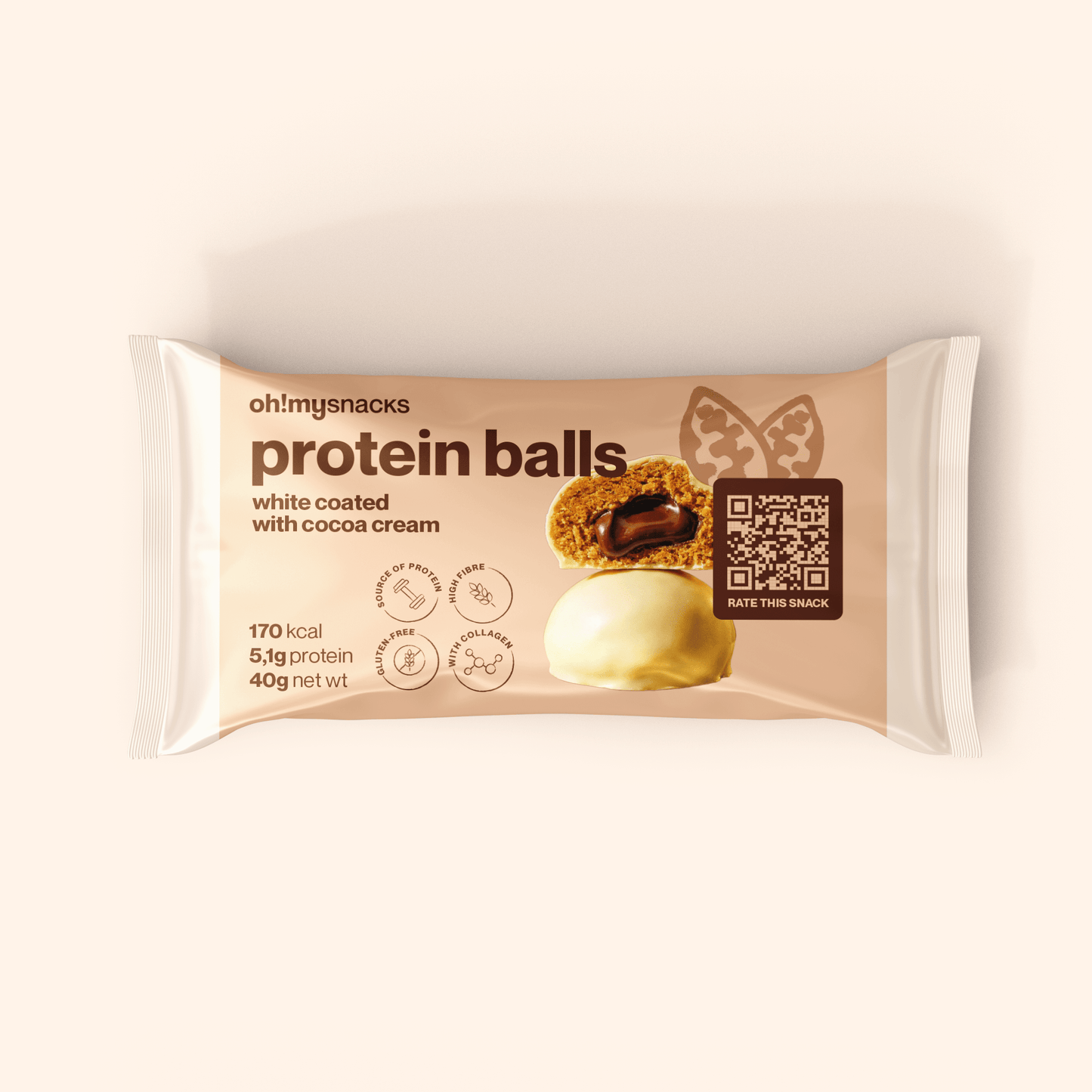 white coated protein balls with cocoa cream - Oh!My Snacks