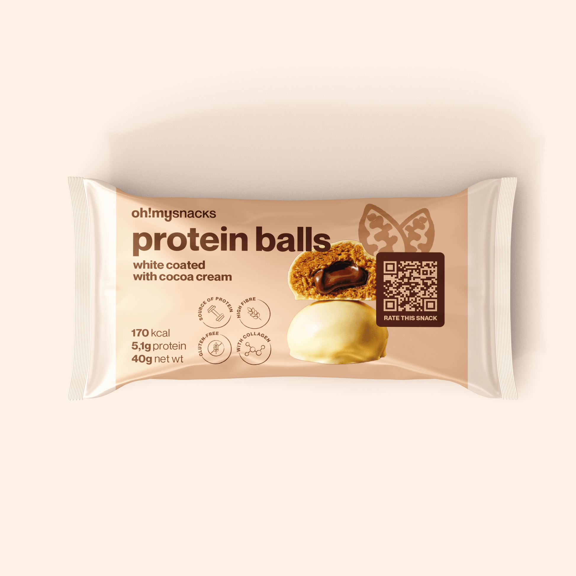 white coated protein balls with cocoa cream - Oh!My Snacks