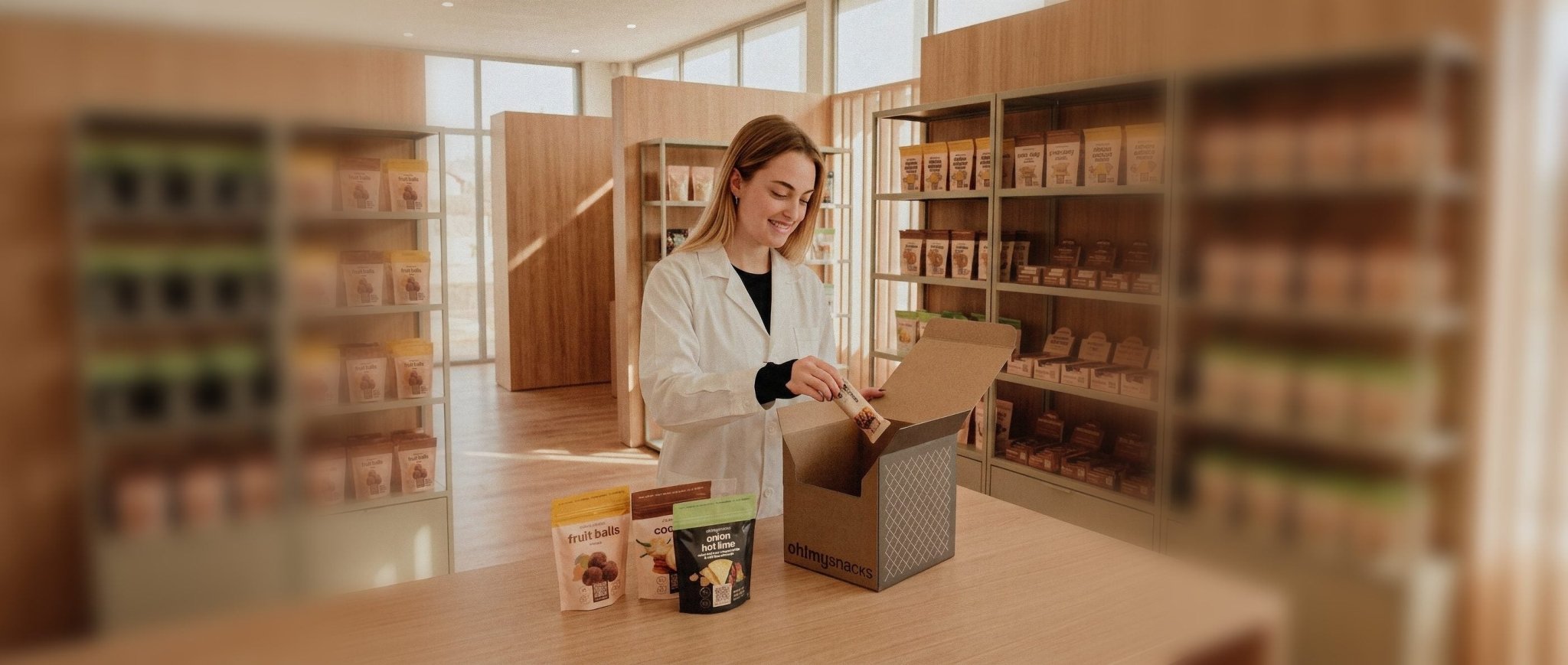 Nutricionista a escolher os snacks de uma box